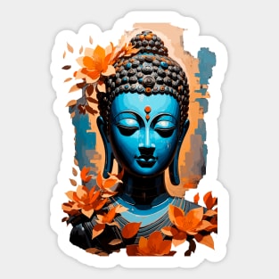 Buddha Head with Vibrant Flowers Sticker